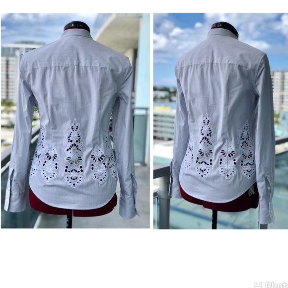 Theory Weylend Grey/White Stripe Shirt / Blouse - Picture 8 of 12